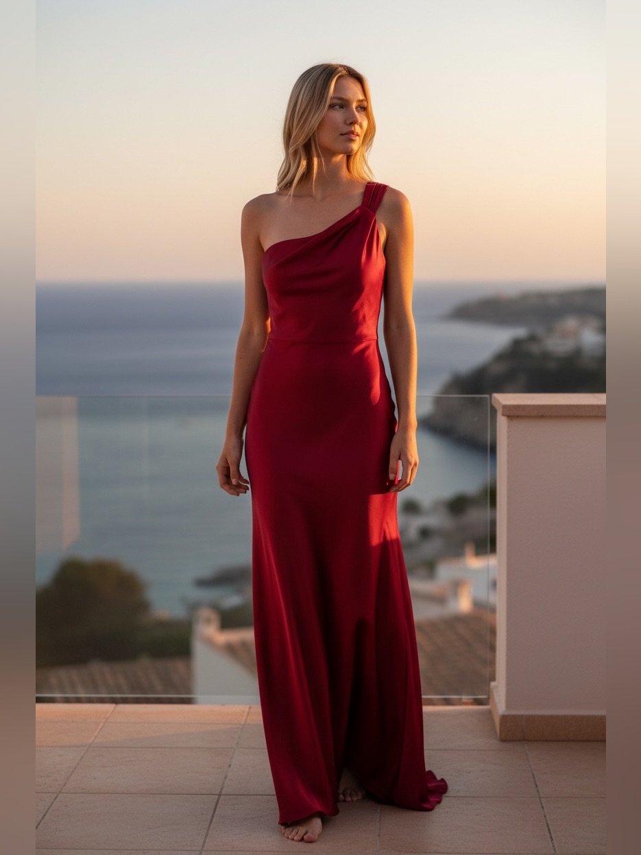 Bloomingdales Aqua Formal One Shoulder Satin Gown Red Size 2 Nwt